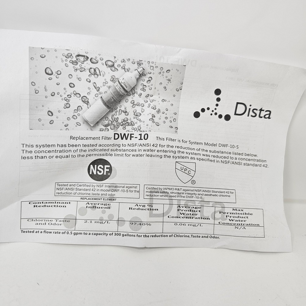 Dista DWF-10 Refrigerator Water Filter Replacement NSF Certified White - Picture 2 of 4